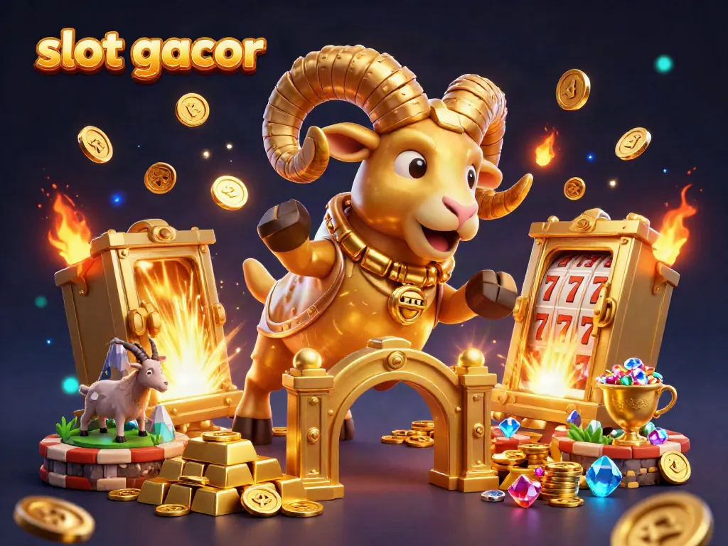 Engage with slot gacor in a vibrant 3D casino scene full of gold and excitement.