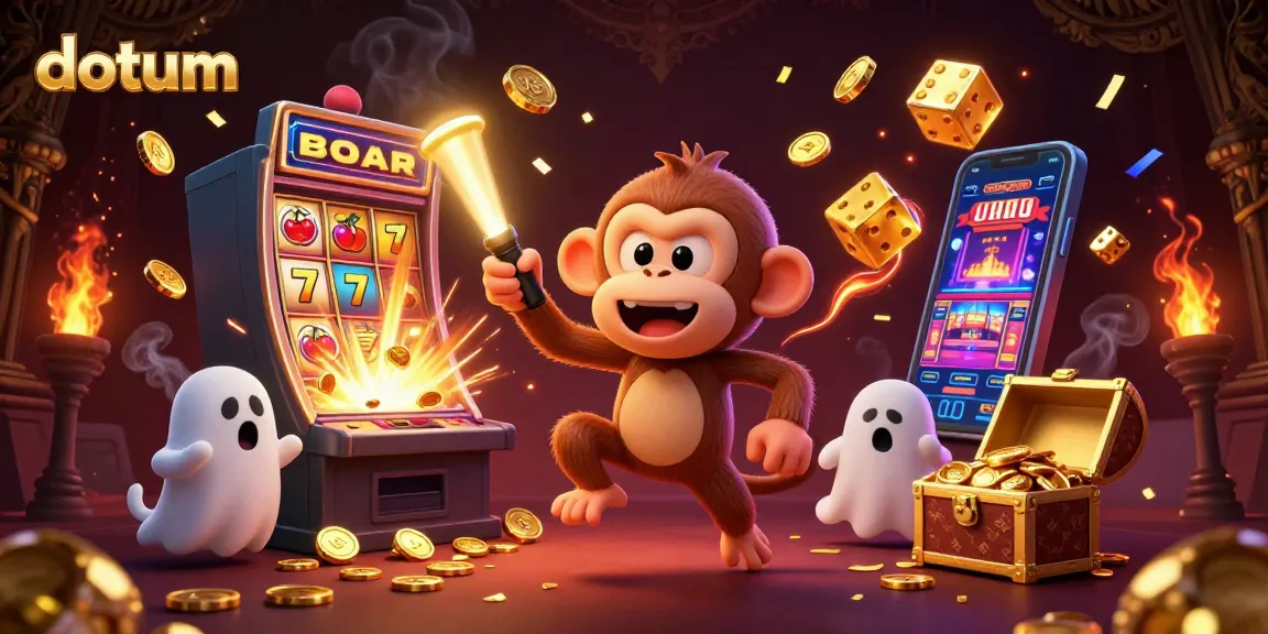 Experience thrilling casino action at datum with a mischievous monkey and ghost-hunting puppy in a vibrant scene.