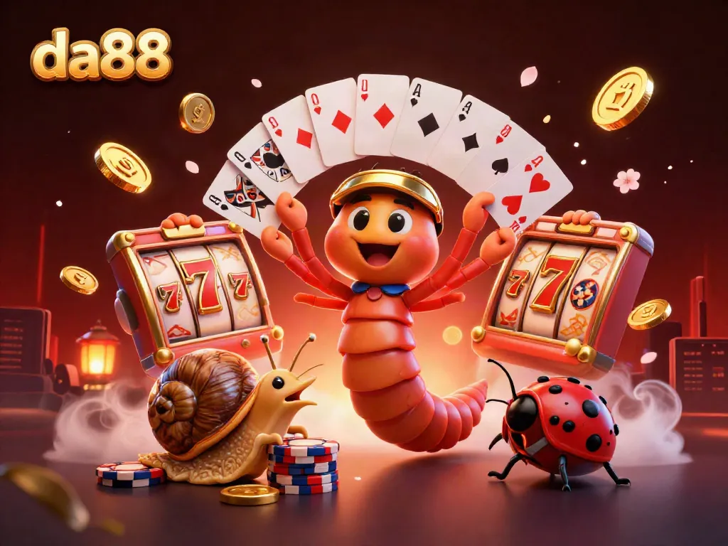 Experience thrilling excitement at da88 with a vibrant 3D casino illustration featuring unique characters and gaming elements.