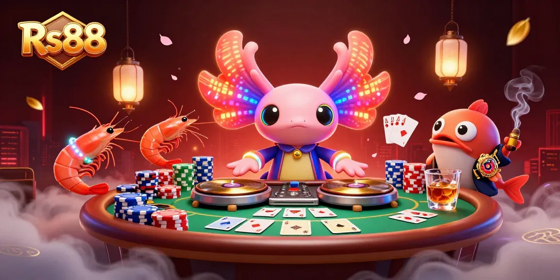 Experience thrilling gameplay at Rs88 with a vibrant 3D casino scene featuring animated characters and poker elements.