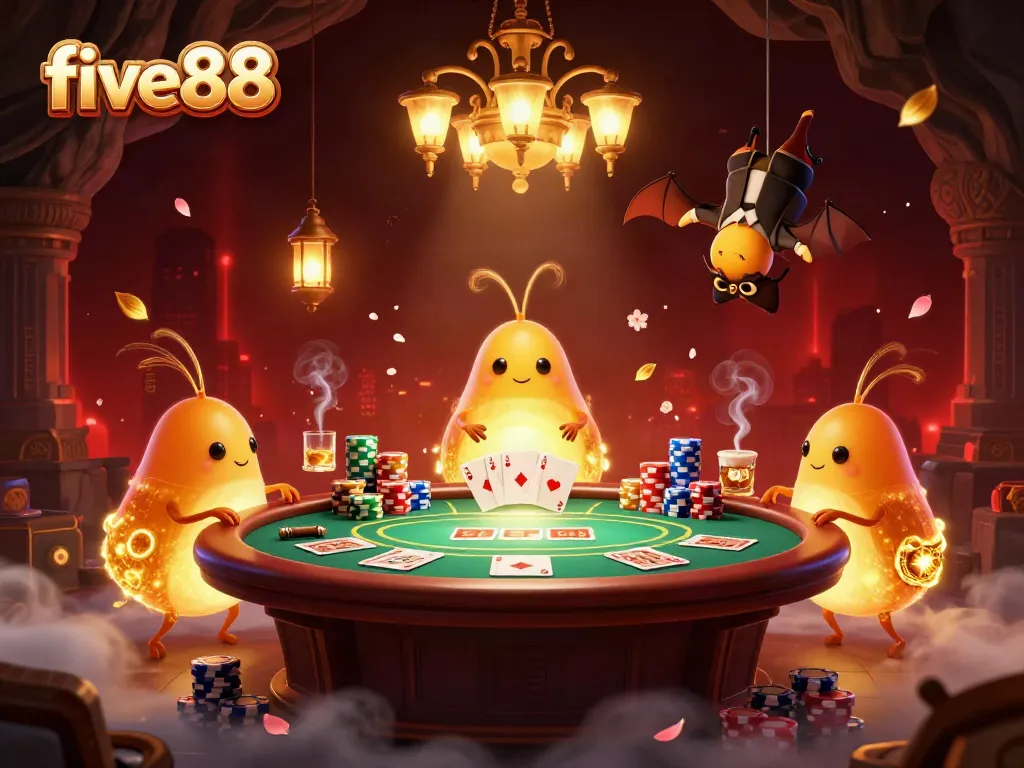 Experience the allure of five88 as glowing glowworms light up a vibrant cave casino.