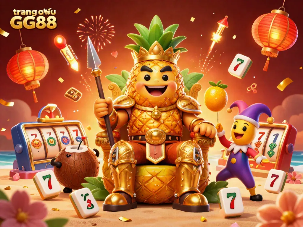 Experience the vibrant allure of trang chủ GG88 with a golden pineapple king and festive casino elements.