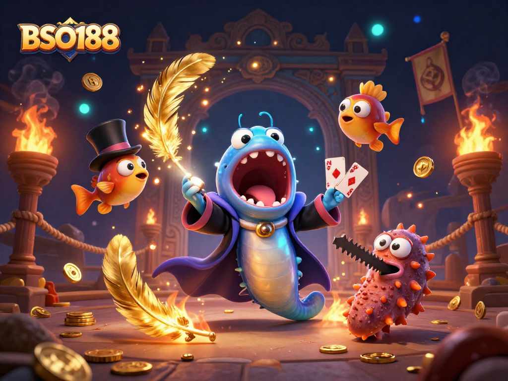 Engage with BSO188 in a vibrant 3D magical illustration showcasing dynamic casino action.