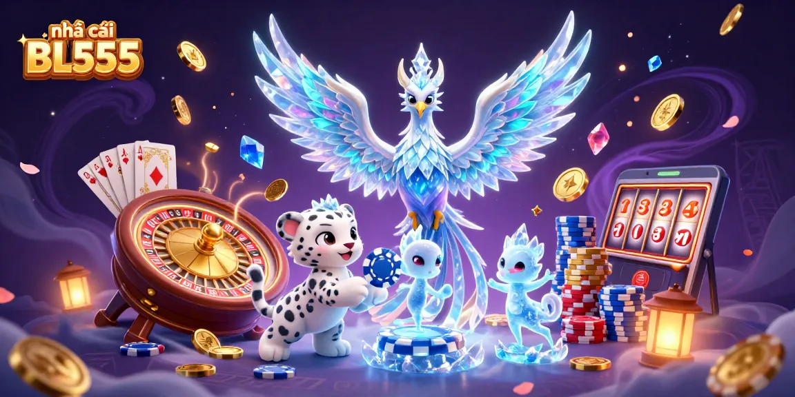 Play games at nhà cái BL555 with captivating ice phoenix and poker elements highlighting fun.
