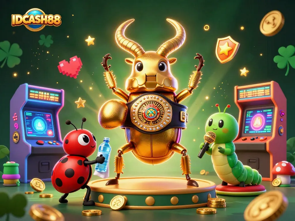 Experience casino excitement with IDCASH88 featuring a dynamic 3D beetle boxing champion and arcade games.