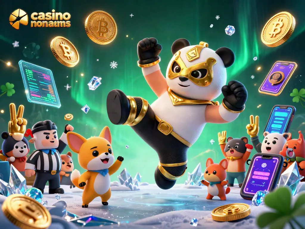 Gioca ai migliori casino non AAMS con entusiasmo, circondato da creature animate e simboli di criptovaluta.
