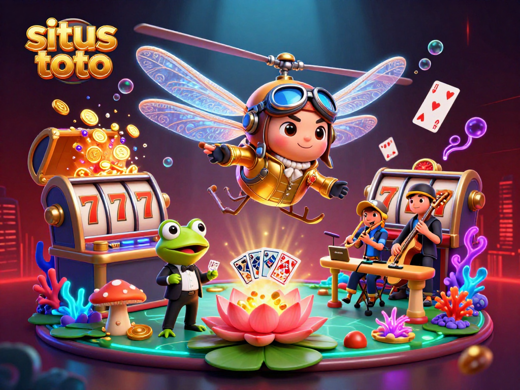 Menangkan situs toto dengan slot reels dan koin emas meledak di kasino lily pad.