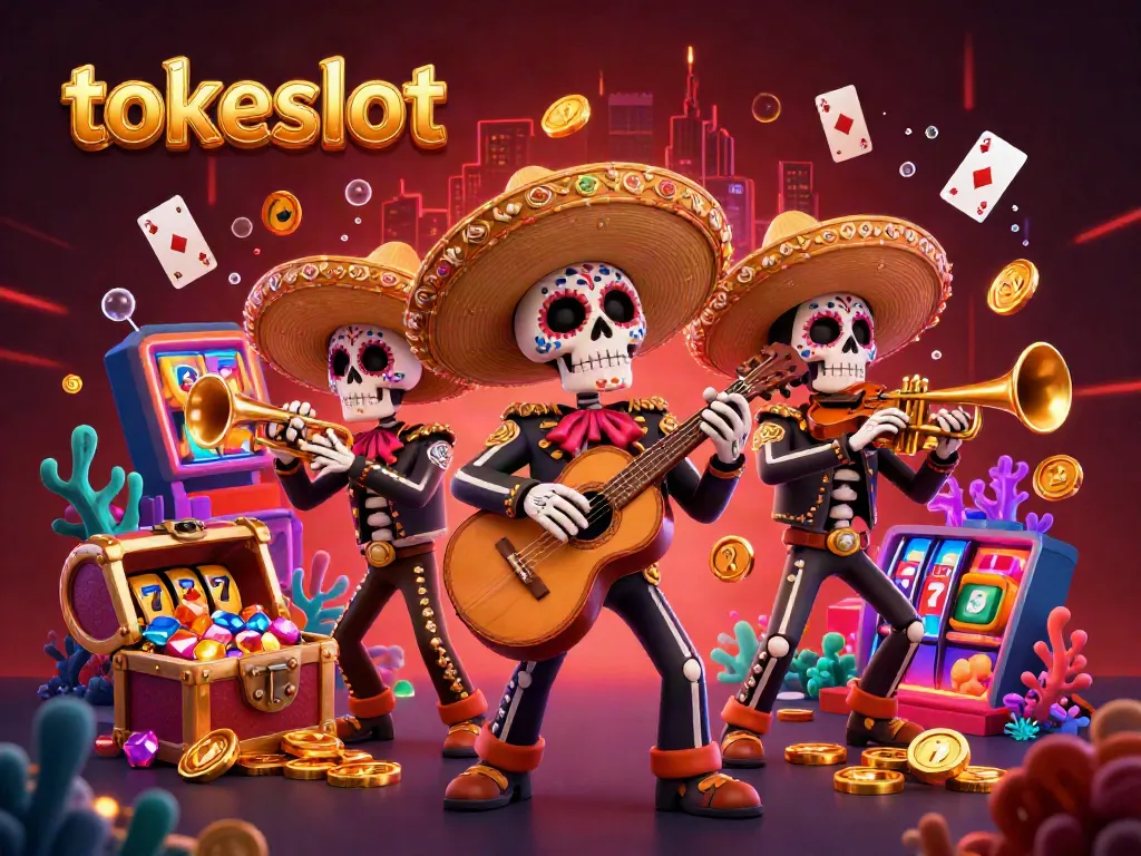 Slot online tokeslot yang menarik dengan kerumunan karakter mariachi dalam suasana penuh warna dan kemewahan.
