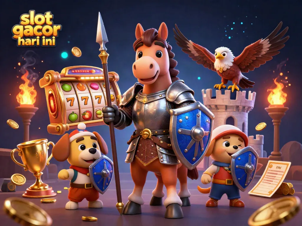Experience thrilling wins with slot gacor hari ini, featuring knights and rich casino elements in a vibrant scene.