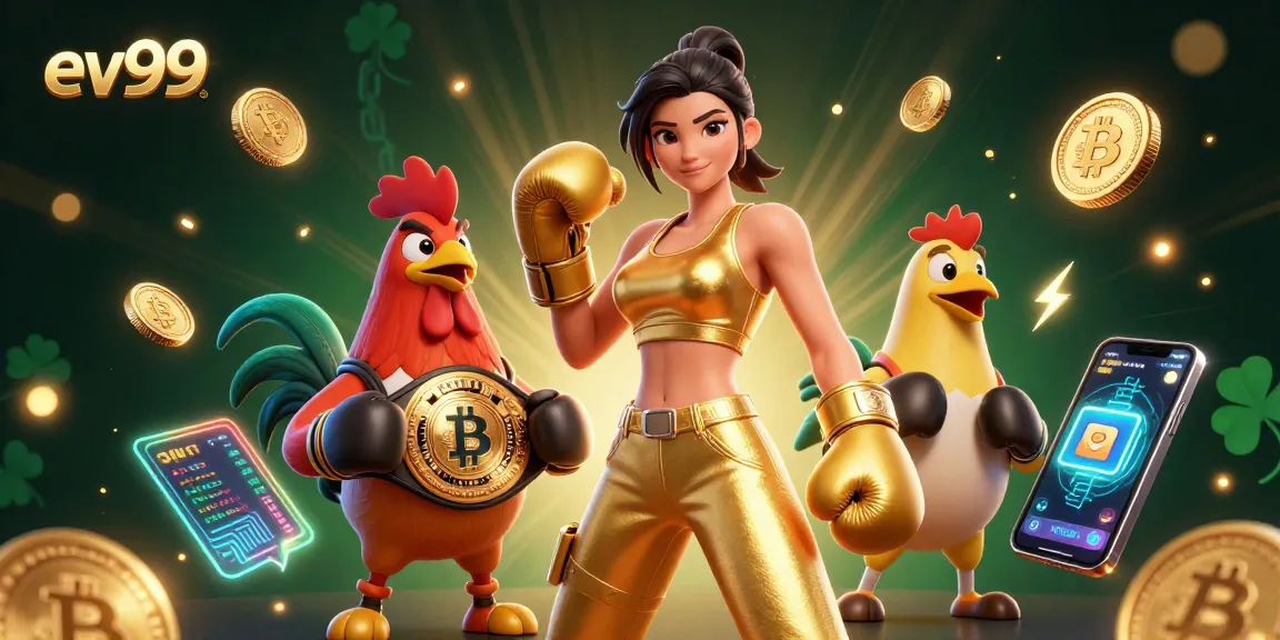 Bet on ev99 with an engaging crypto-themed casino scene featuring vibrant 3D characters and game elements.