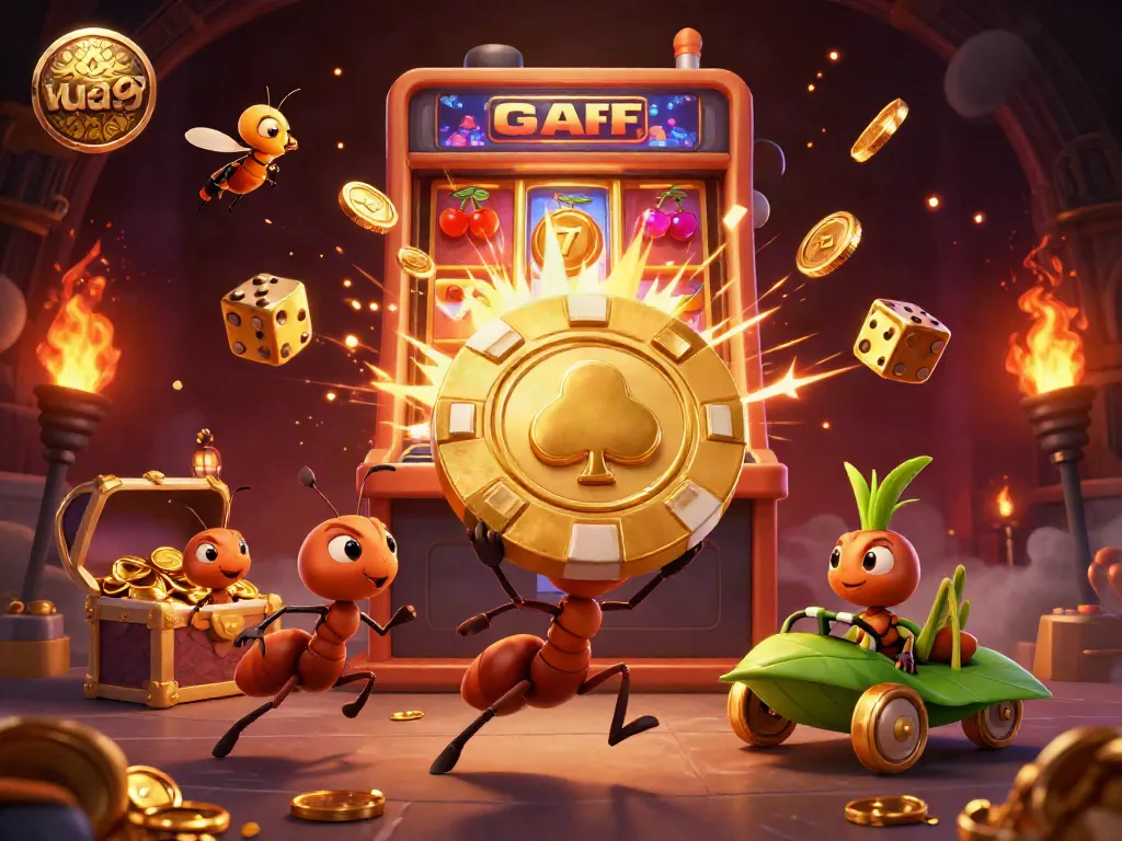 Experience the unique adventurous heist of vua99 with a team of ants carrying a giant poker chip.