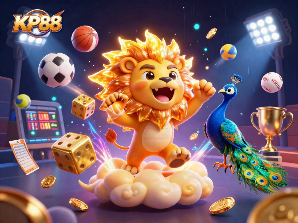 Experience winning with KP88 in a vibrant 3D sports betting scene filled with action.
