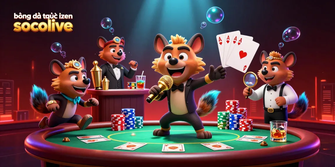 Experience bóng đá trực tuyến socolive in an engaging casino scene with hyenas and poker elements.