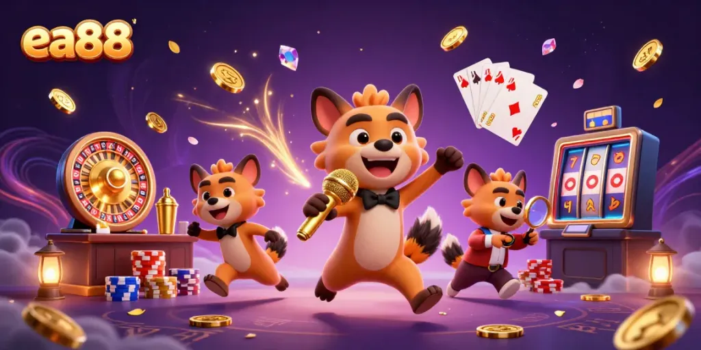 Experience lively entertainment at ea88 with hyenas enjoying a vibrant casino scene.