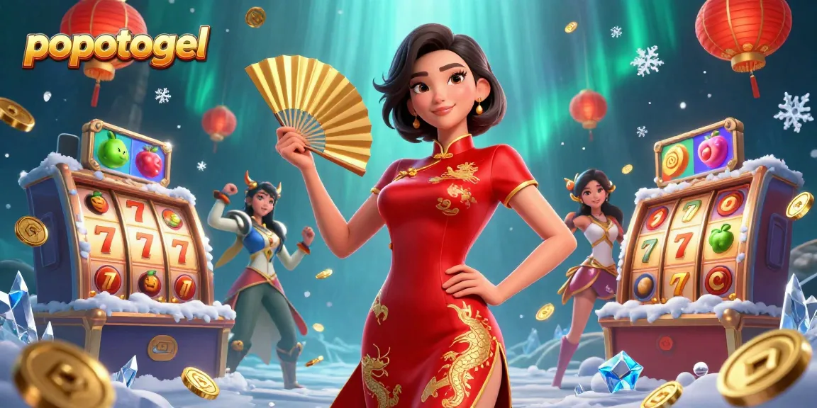 Experience the thrill of popotogel with dynamic slot reels and vibrant energy in this colorful illustration.