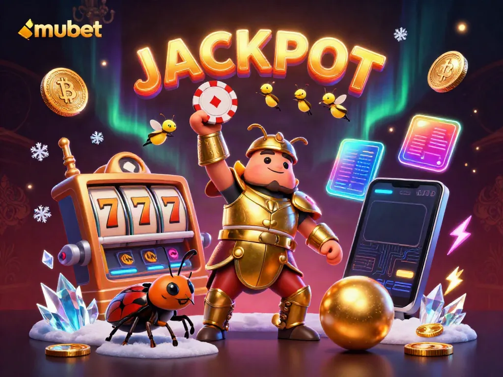 Engage with mubet's thrilling jackpot scene featuring beetles, coins, and neon visuals.