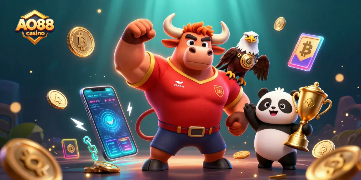 Experience the excitement of AO88 casino with vibrant characters celebrating victories amid dynamic gaming elements.