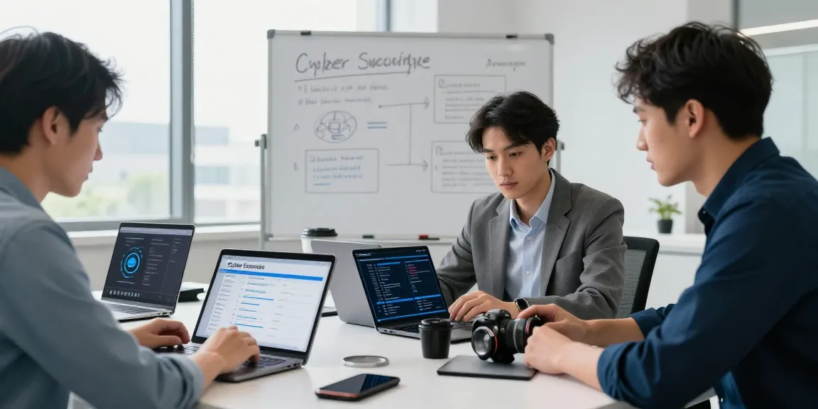 Cyber Essentials checklist being reviewed by cybersecurity experts in a modern office.