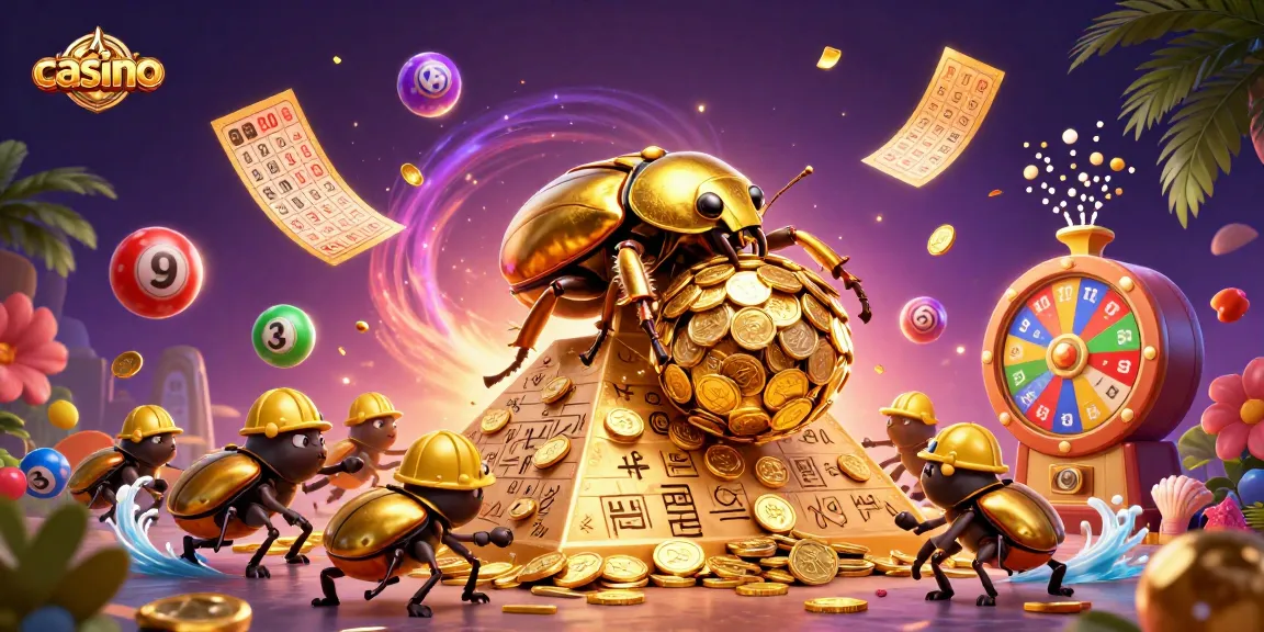 Experience the excitement of a casino with colorful lottery balls and golden treasure.