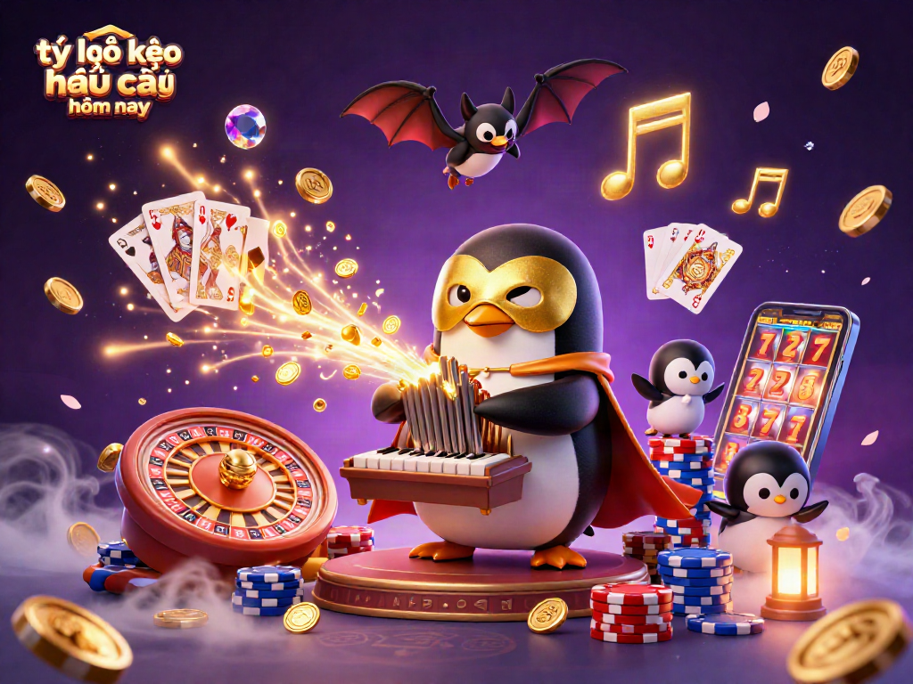 Bet on tỷ lệ kèo nhà cái hôm nay with dynamic casino characters and gold coins cascading around