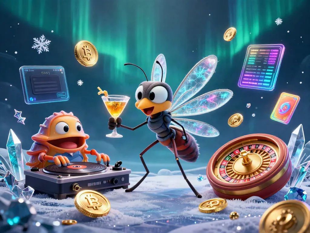 Win big with ee88 at this vibrant casino scene featuring unique characters and crypto elements.