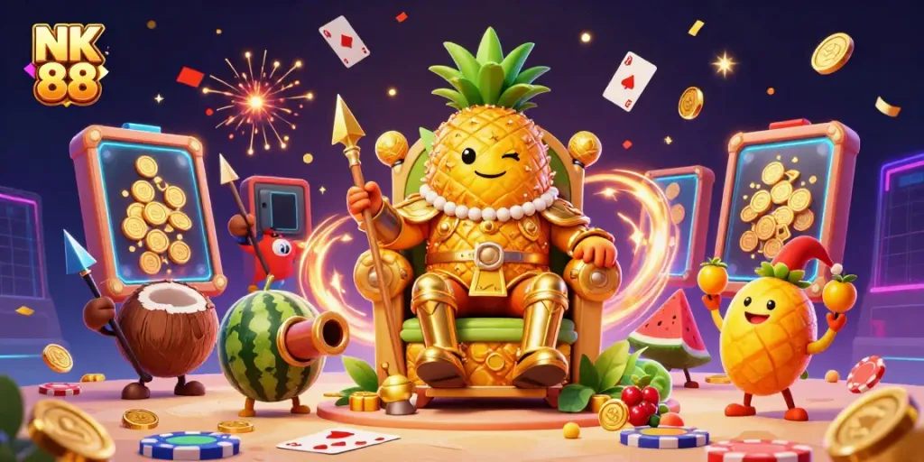 Engage in immersive online gaming experiences with NK 88, captured in a vibrant 3D illustration.