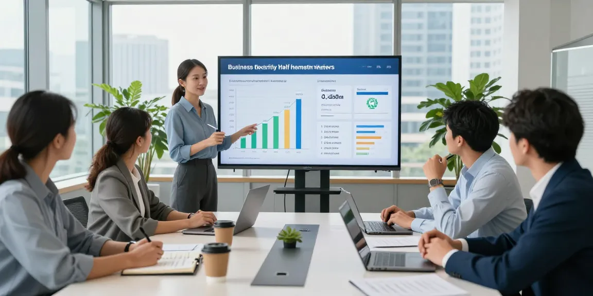 Professionals discussing business electricity half hourly meter benefits in a bright conference room