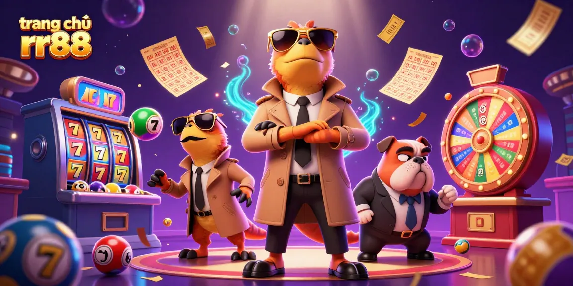 Engage with trang chủ rr88 in a vibrant 3D casino scene with animated raptors and lively gaming elements.
