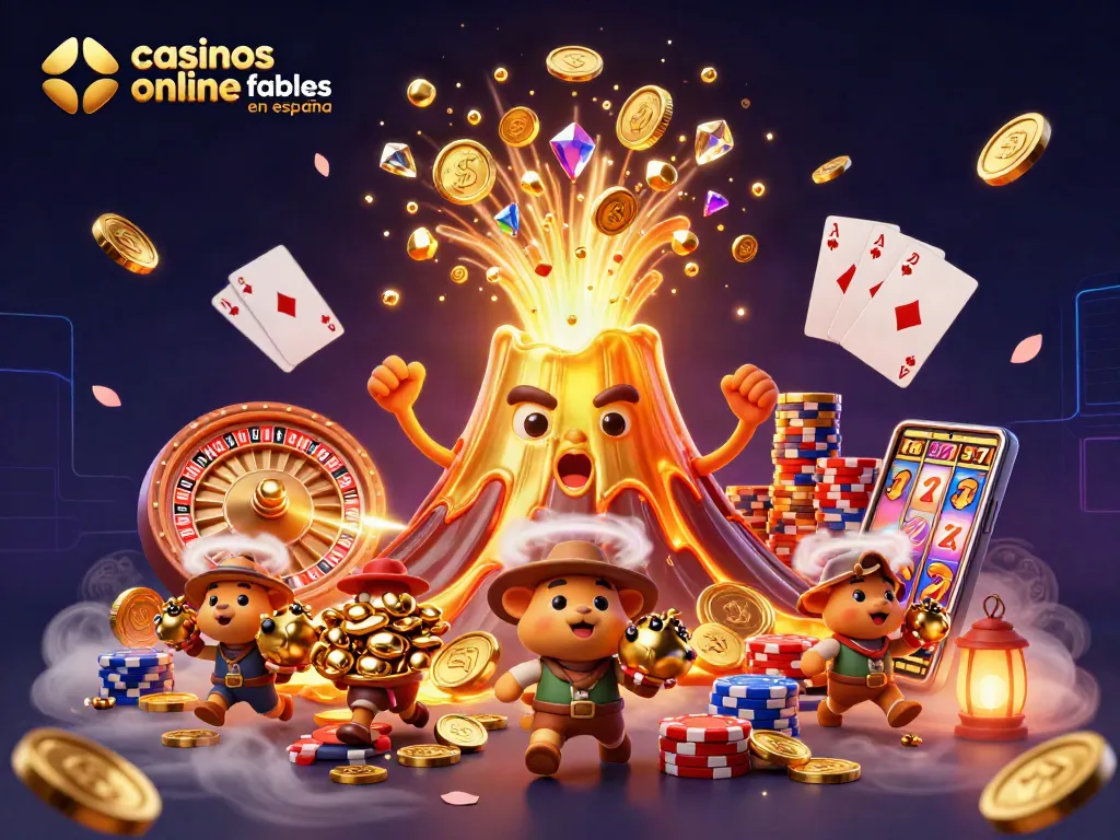 Disfruta de juegos en los casinos online fiables en España mientras los tesoros llueven del volcán.