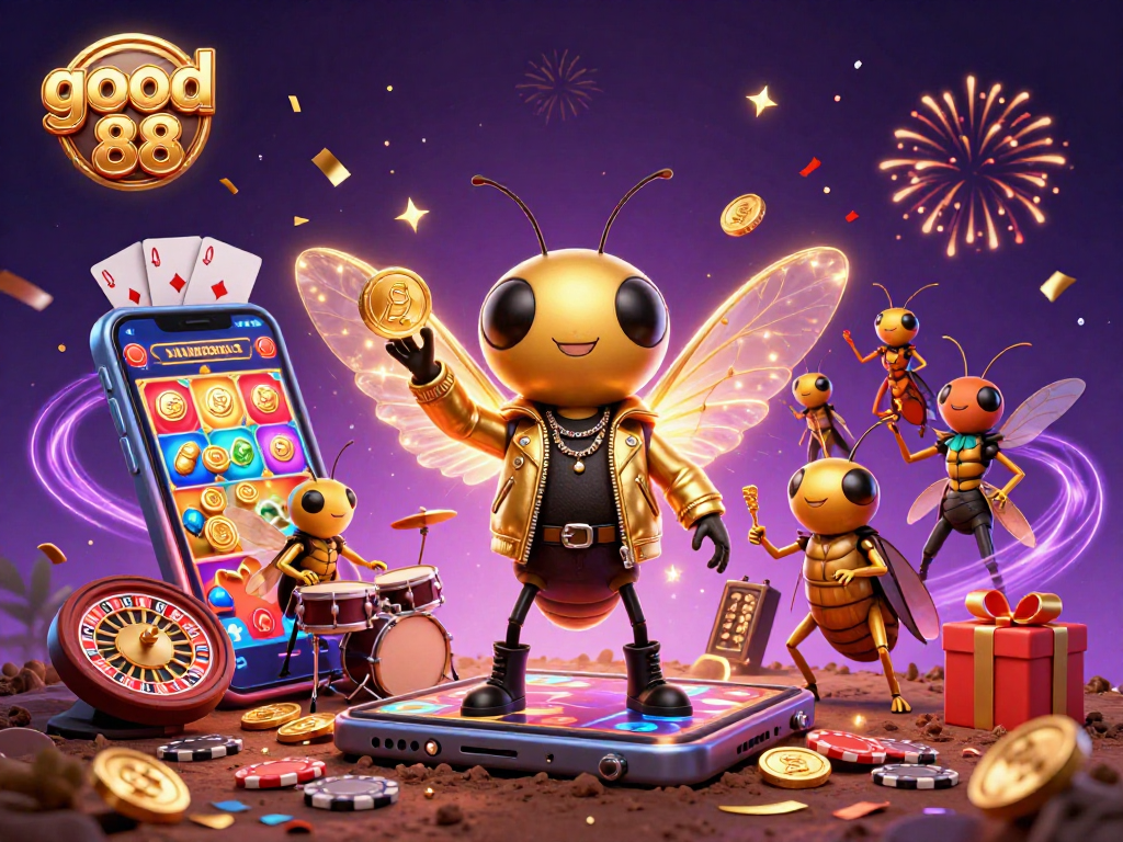 Experience excitement at good 88 with a lively scene of characters and casino elements!
