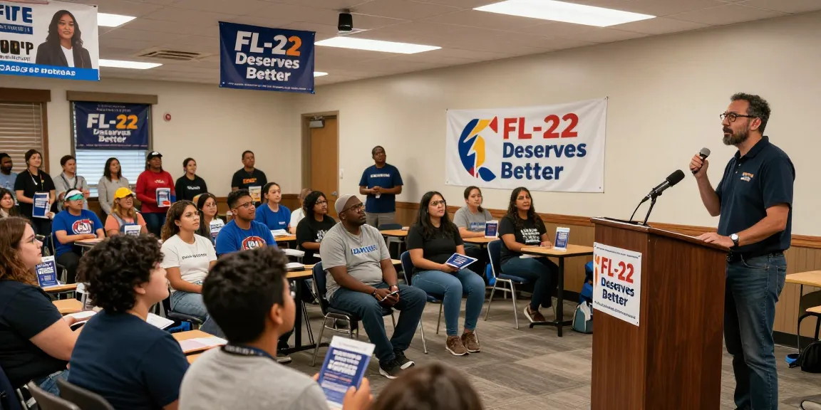 Casey Askar speaking at a community event advocating for transparency in Florida's election.