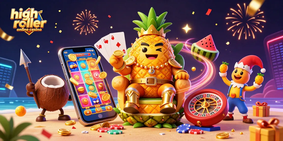 Engage in thrilling gameplay at a high roller online casino with charismatic characters on a vibrant beach casino.