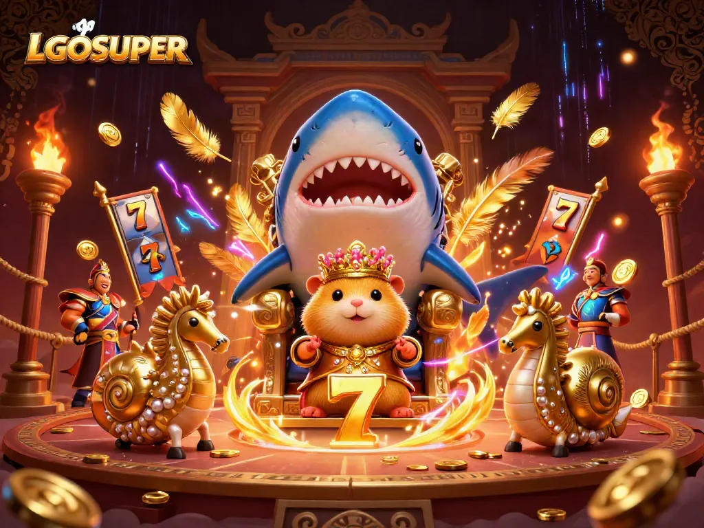Experience the thrill of LGOSUPER with slots and golden coins swirling in an immersive 3D casino scene.