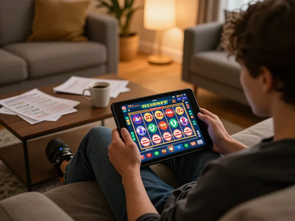 Engaging online gaming session with 79kingvnc app displayed on tablet in a cozy home setting