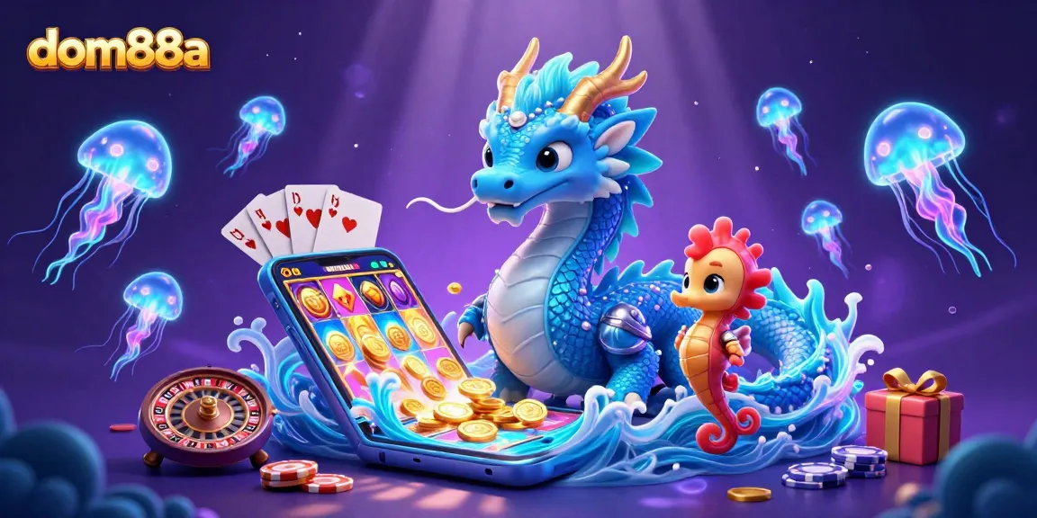 Experience thrilling gameplay with dom88a's vibrant underwater casino scene showcasing a dragon and enchanting characters.