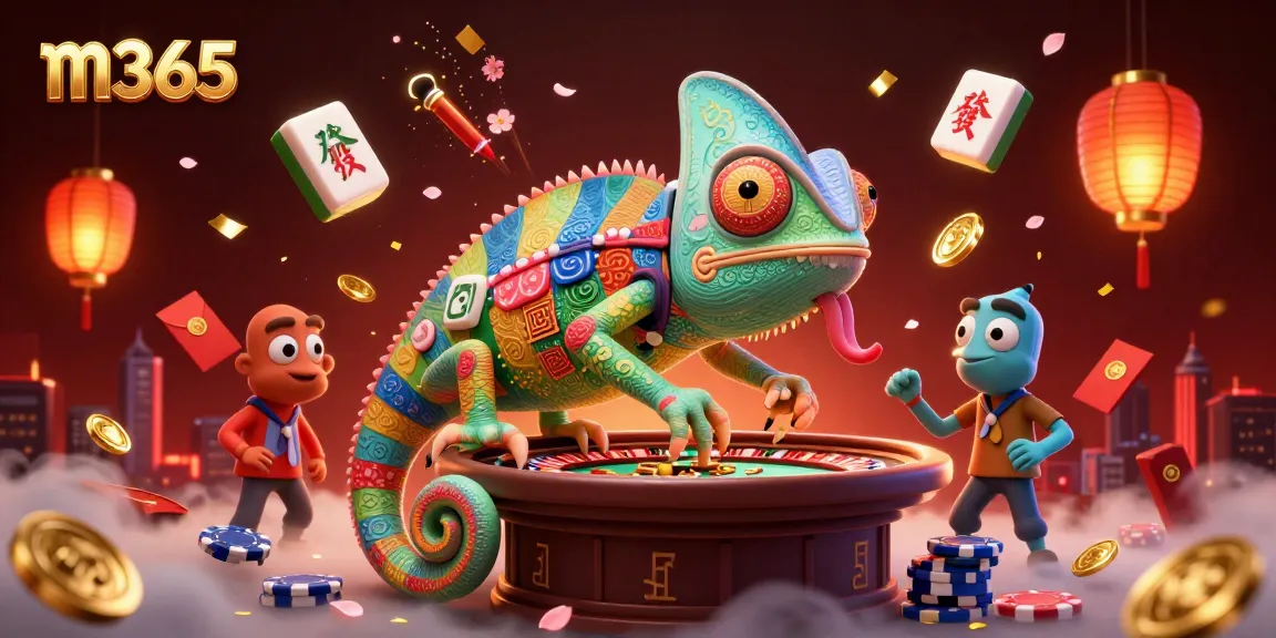 Experience thrilling wins with m365 in this vibrant casino illustration featuring our dynamic chameleon.