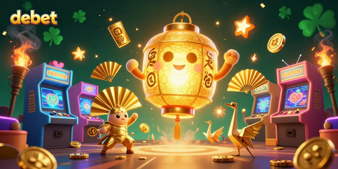 Experience debet gaming magic with a vibrant 3D illustration of lantern spirits in a dynamic casino scene.