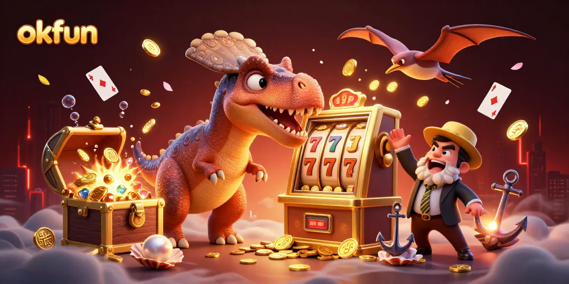 Experience the thrill of okfun as pachycephalosaurus headbutts a slot machine, raining jackpot coins!