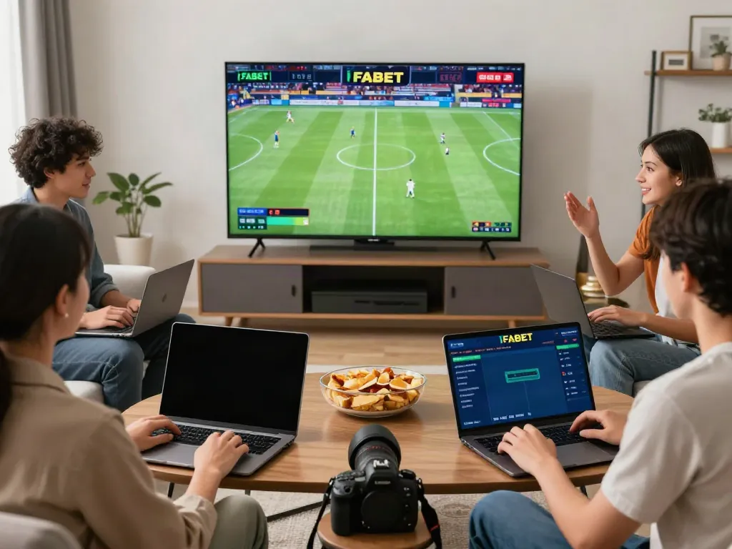 People enjoying online betting on FABET with sports games on screen.