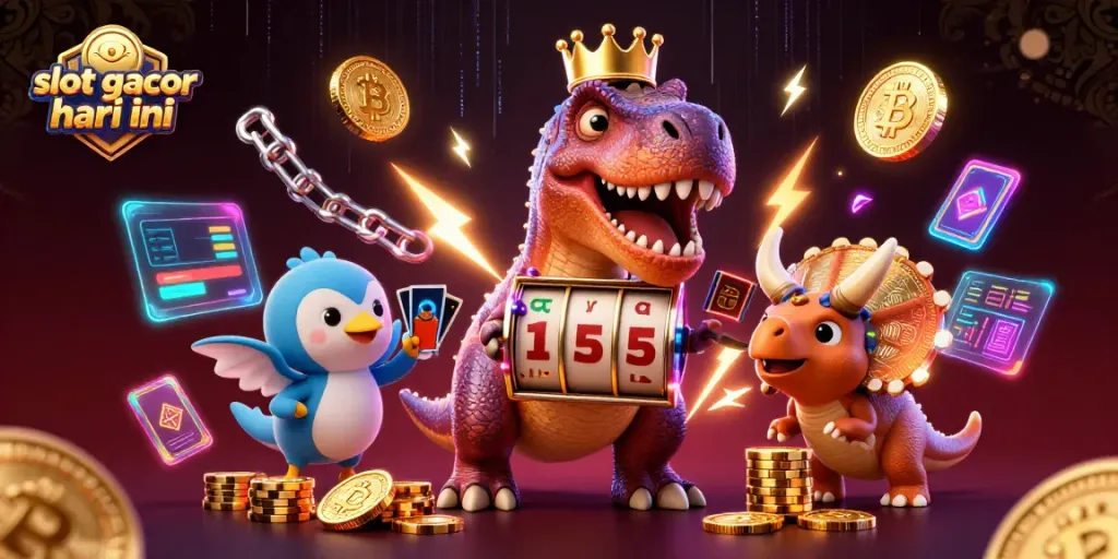Experience excitement with slot gacor hari ini as a T-Rex shuffles reels and friends stack chips.