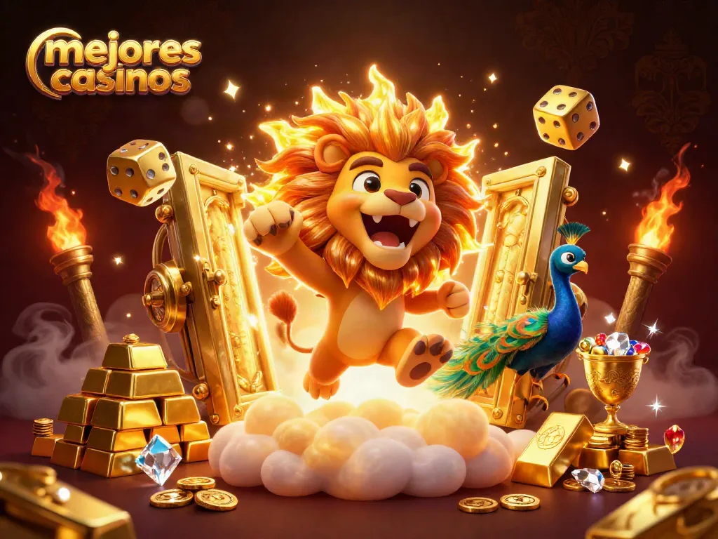 La imagen muestra los mejores casinos brillando con riquezas, incluyendo lingotes de oro y tesoros valiosos.