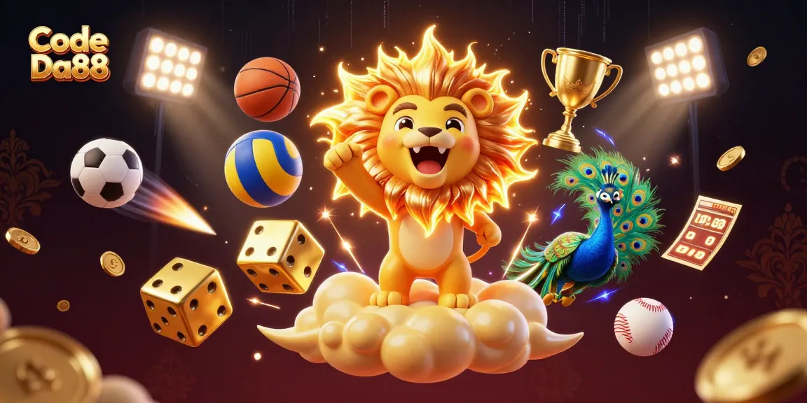 Bet on exciting wins with Code Da88 in this vibrant animated casino illustration showcasing dynamic sports elements.