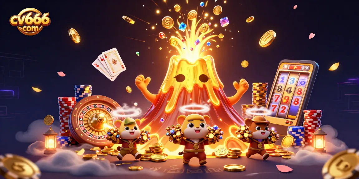 Engage in thrilling gameplay at cv666 com with a vibrant 3D casino illustration showcasing captivating treasures.