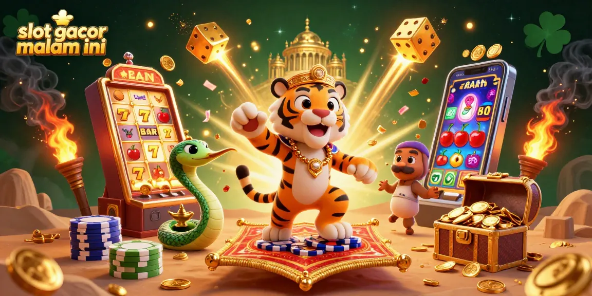 Experience thrilling wins at slot gacor malam ini with a vibrant 3D casino illustration filled with excitement.