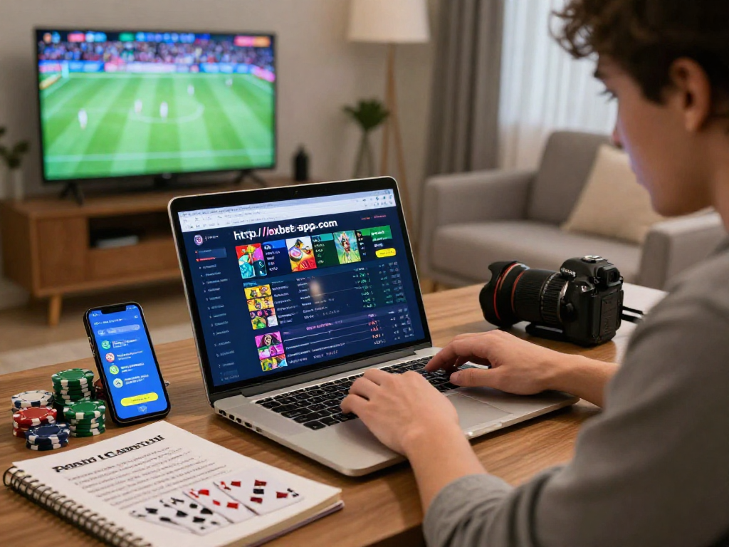 Engaged user navigating the http://oxbet-app.com betting platform in a cozy living room.
