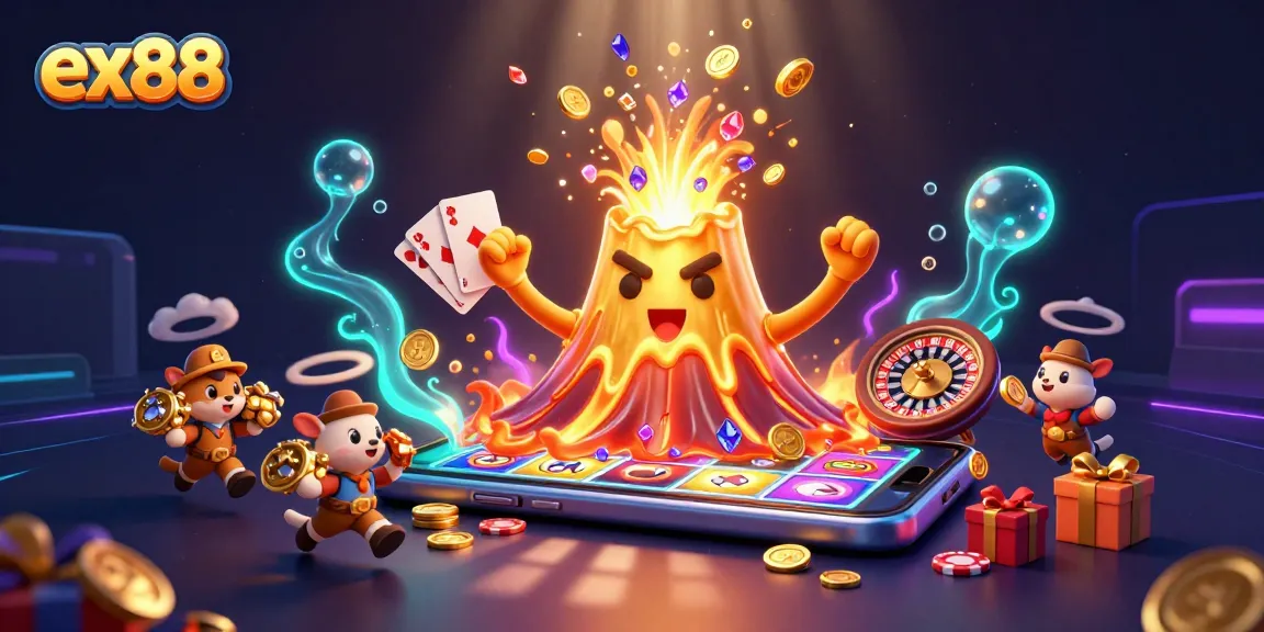 Win exciting rewards at ex88 with a thrilling explosion of coins and treasure in this captivating casino scene.