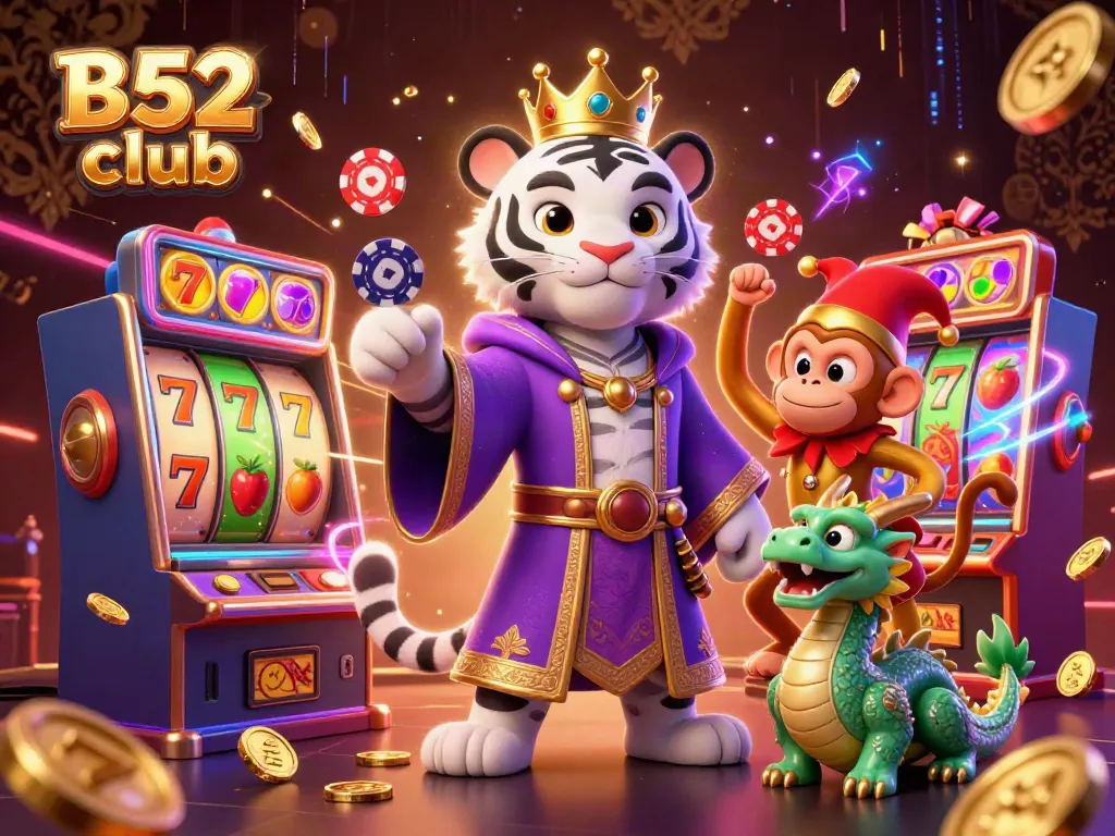 Experience the B52 club charm with lively characters and vibrant casino slots.