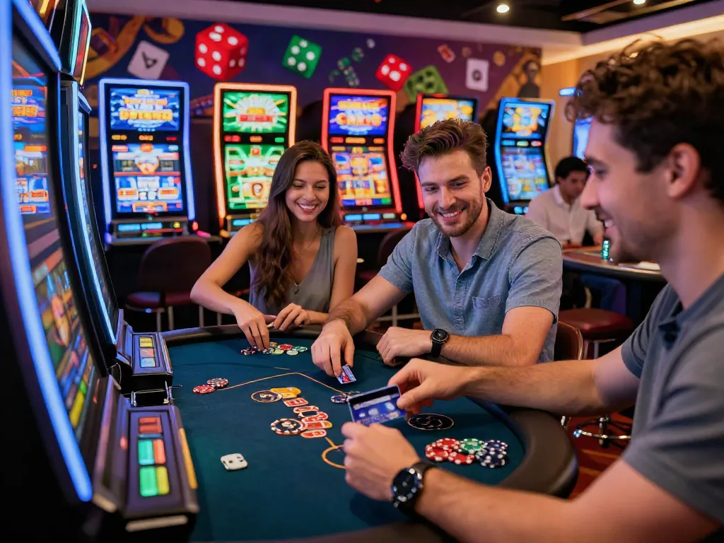 Players enjoying credit card casino sites in a lively online gaming environment.