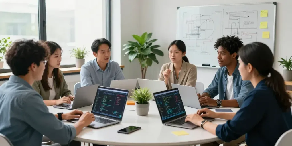 Team collaborating on Enterprise AI solutions in a modern workspace