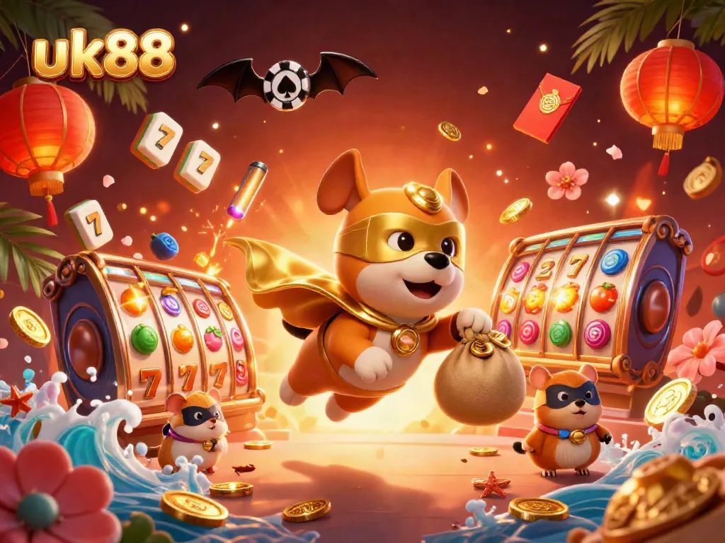Experience thrilling jackpots at uk88 with a superhero dog and captivating casino elements.